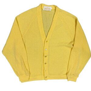 Vintage 1980s Jantzen Wool Cardigan Knit Sweater Yellow Made in Canada XL